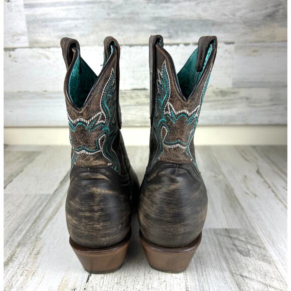 Corral Women’s 10 Brown Blue Distressed Embroidered Leather Ankle Cowboy Boots - Picture 6 of 11